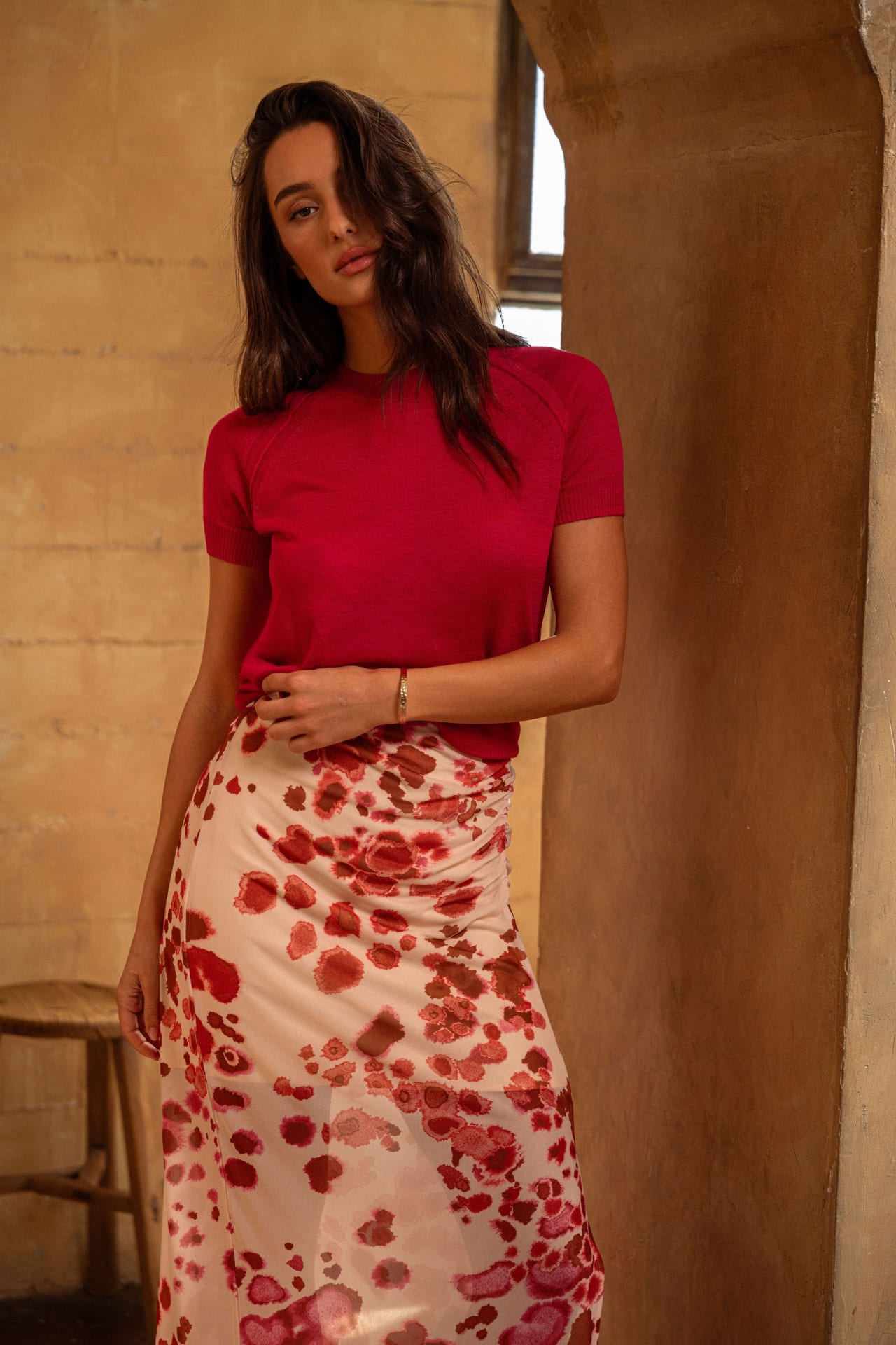 Bright Rose Short Sleeve Sweater