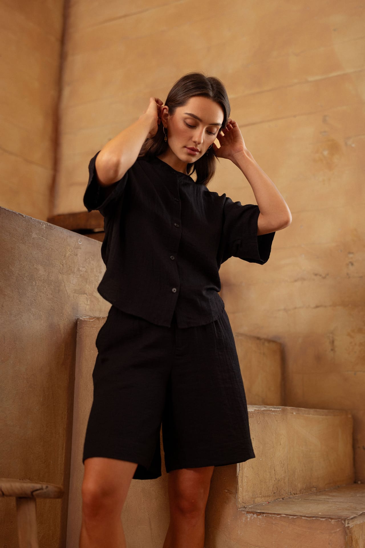 Black Relaxed Button Down Shirt