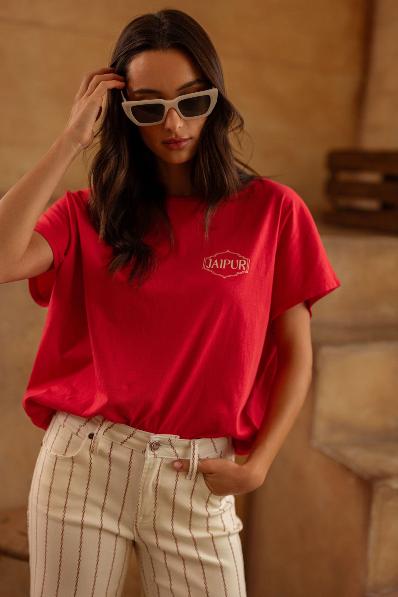 Red Dolman Sleeve Graphic Tee