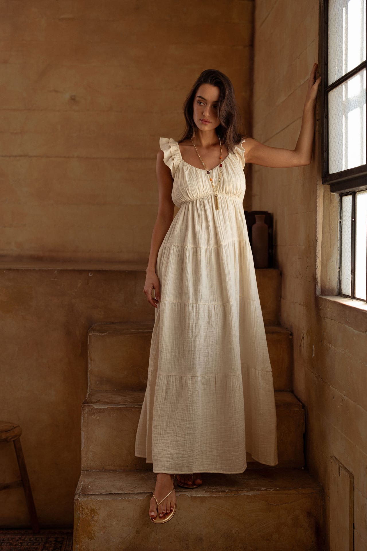 Pearl Empire Waist Tiered Maxi Dress