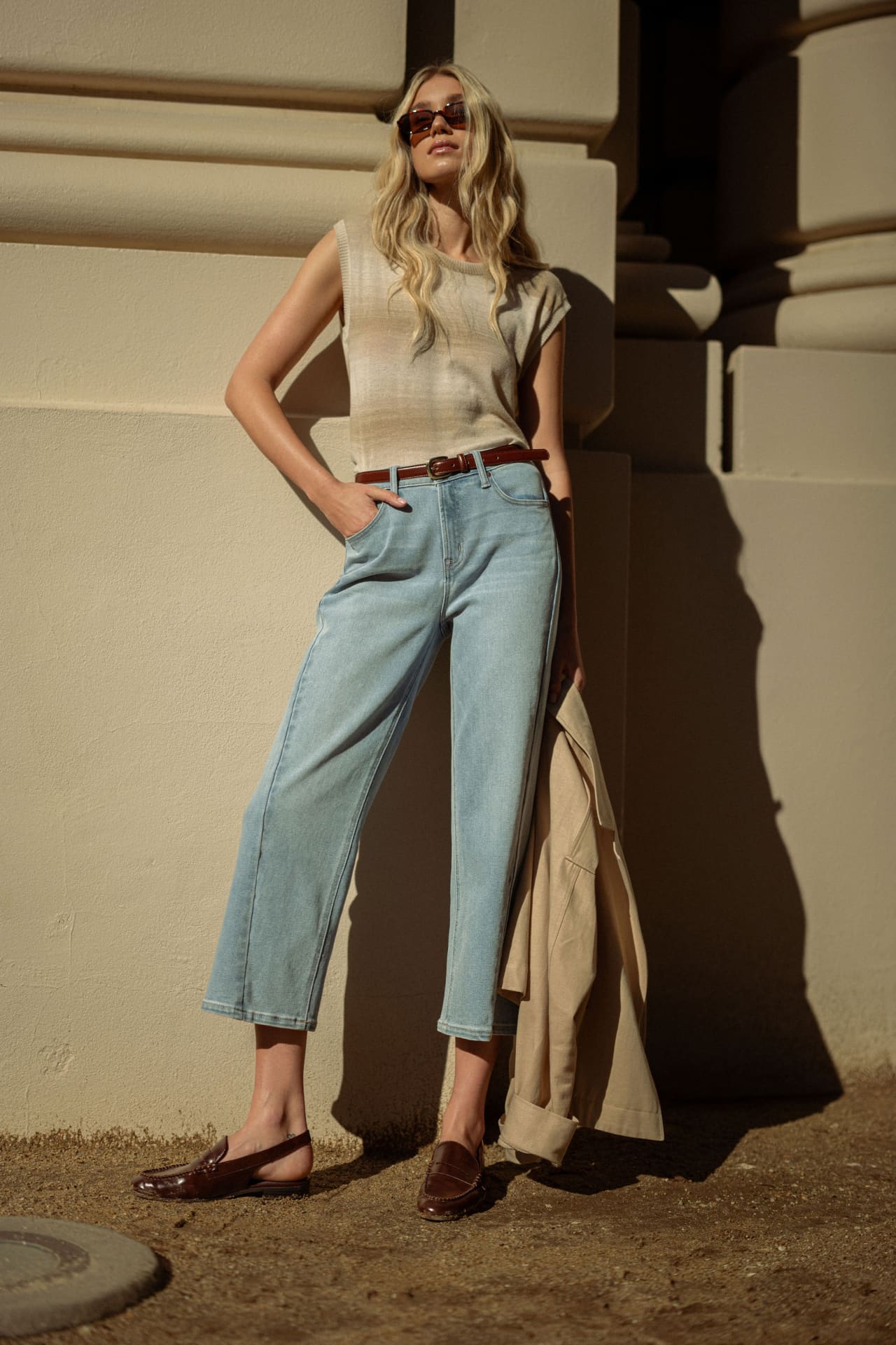 Latte Sleeveless Wrap Back Top