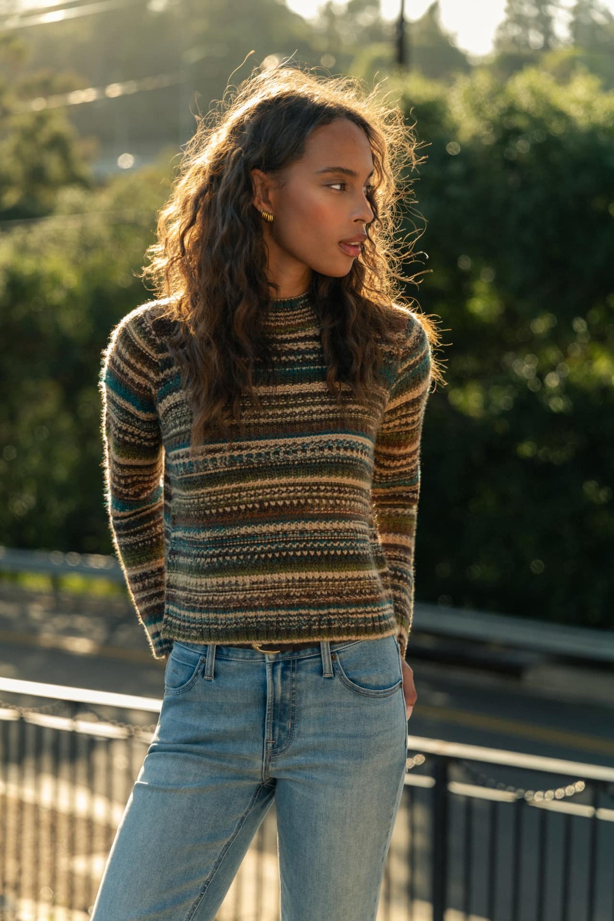 Brown Multi Stripe Long Sleeve Striped Sweater