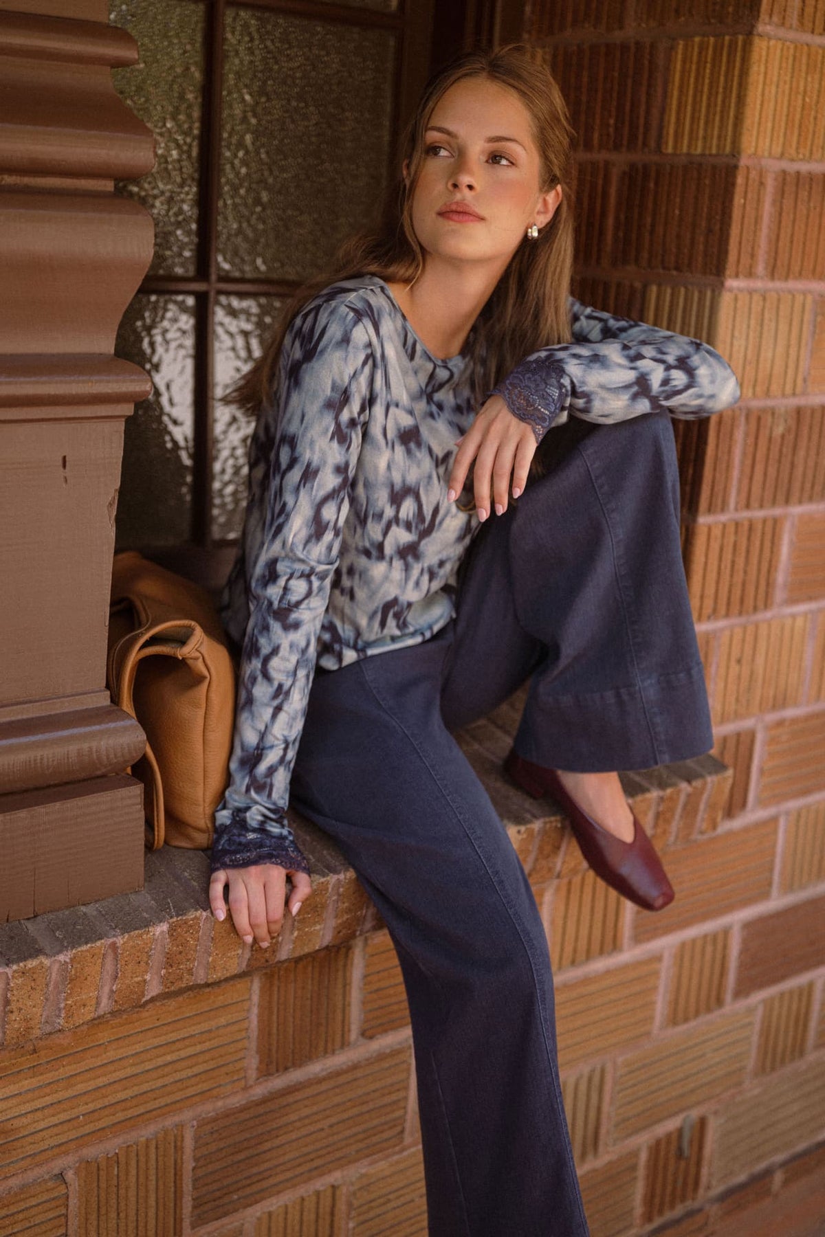 Baltic Blue Long Sleeve Cinched Hem Top