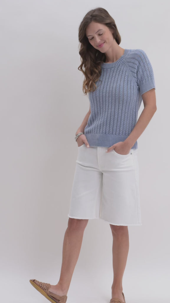 Ocean Short Sleeve Acid Wash Crochet Top