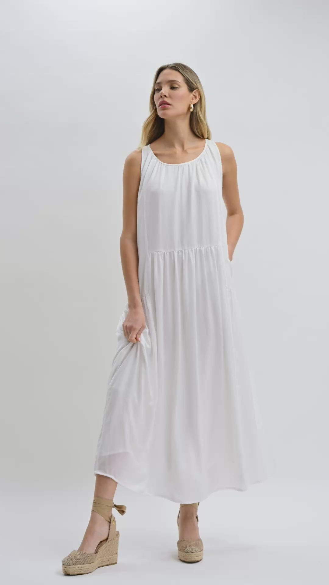 White Halter Neck A-line Maxi Dress Video