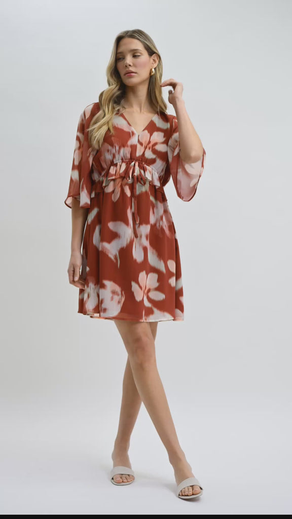 Paprika A-line Flutter Sleeve Dress