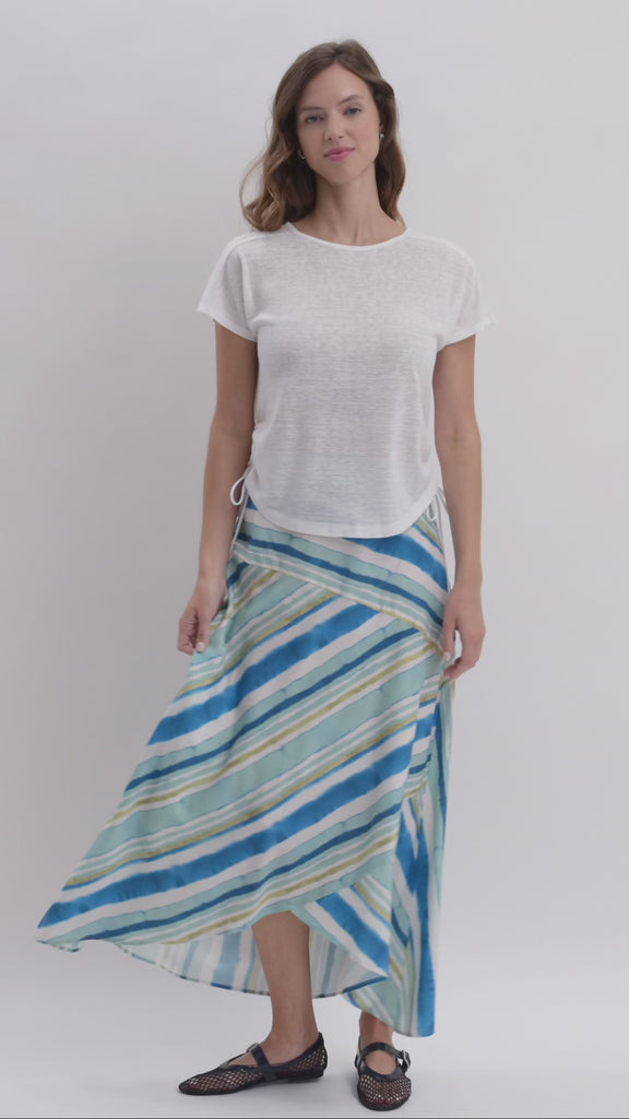 Cadet Blue Spliced Print Maxi Skirt