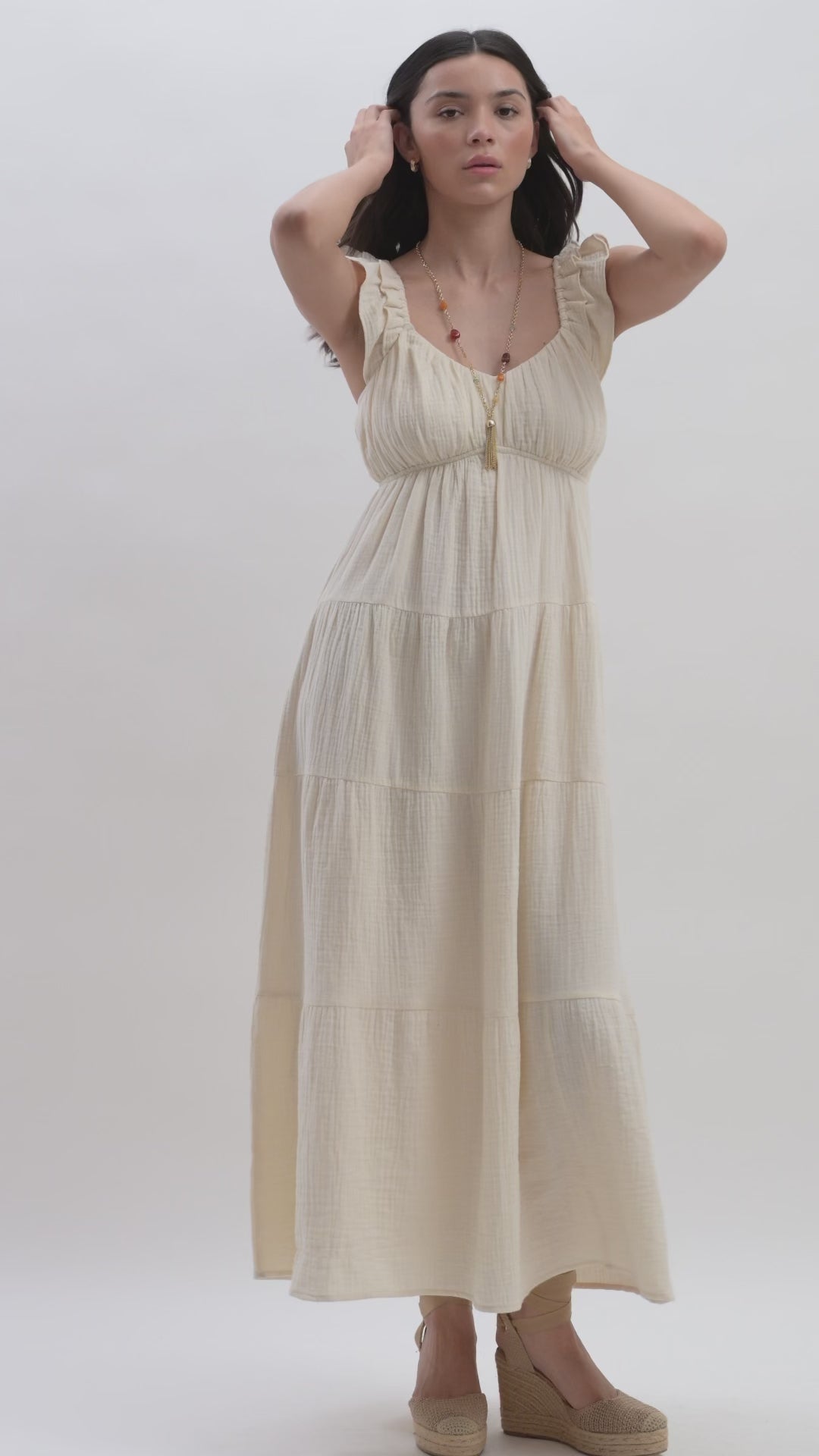 Pearl Empire Waist Tiered Maxi Dress Video