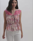 Extend Cap Sleeve Peplum Shirt Cadet Red Print video