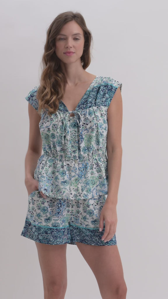 Extend Cap Sleeve Peplum Shirt Cadet Blue video