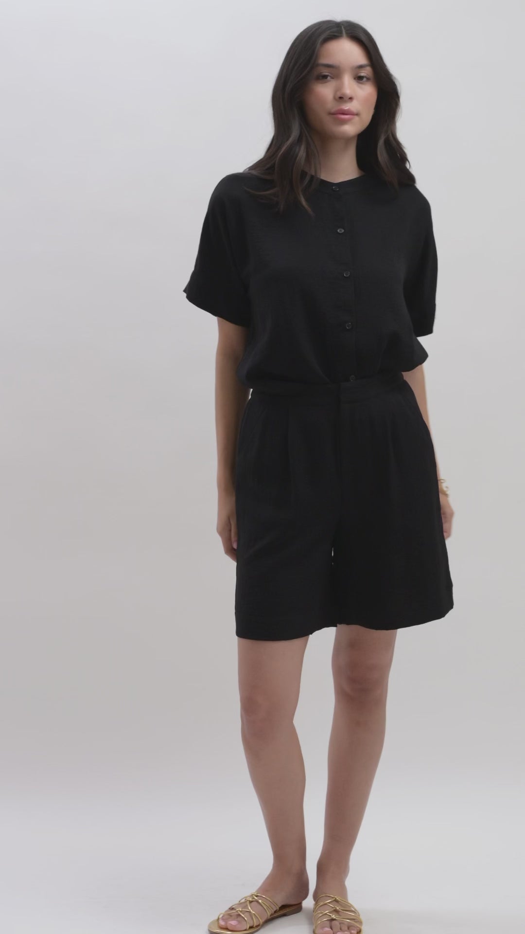 Black Relaxed Button Down Shirt and Bermuda Short Video