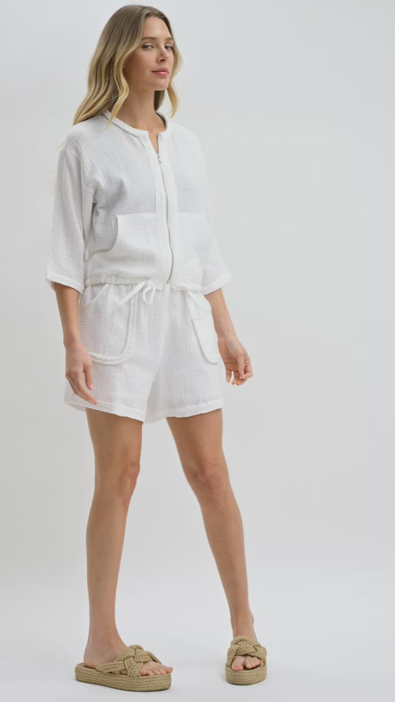 Zip Front Braided Jacket and White Zip Front Braided Shorts Video 