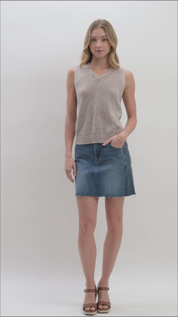 Sleeveless Acid Wash Crochet Top Latte video