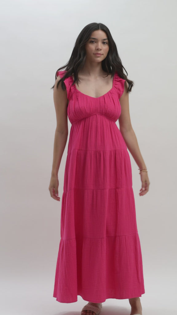 Bright Rose Empire Waist Tiered Maxi Dress Video