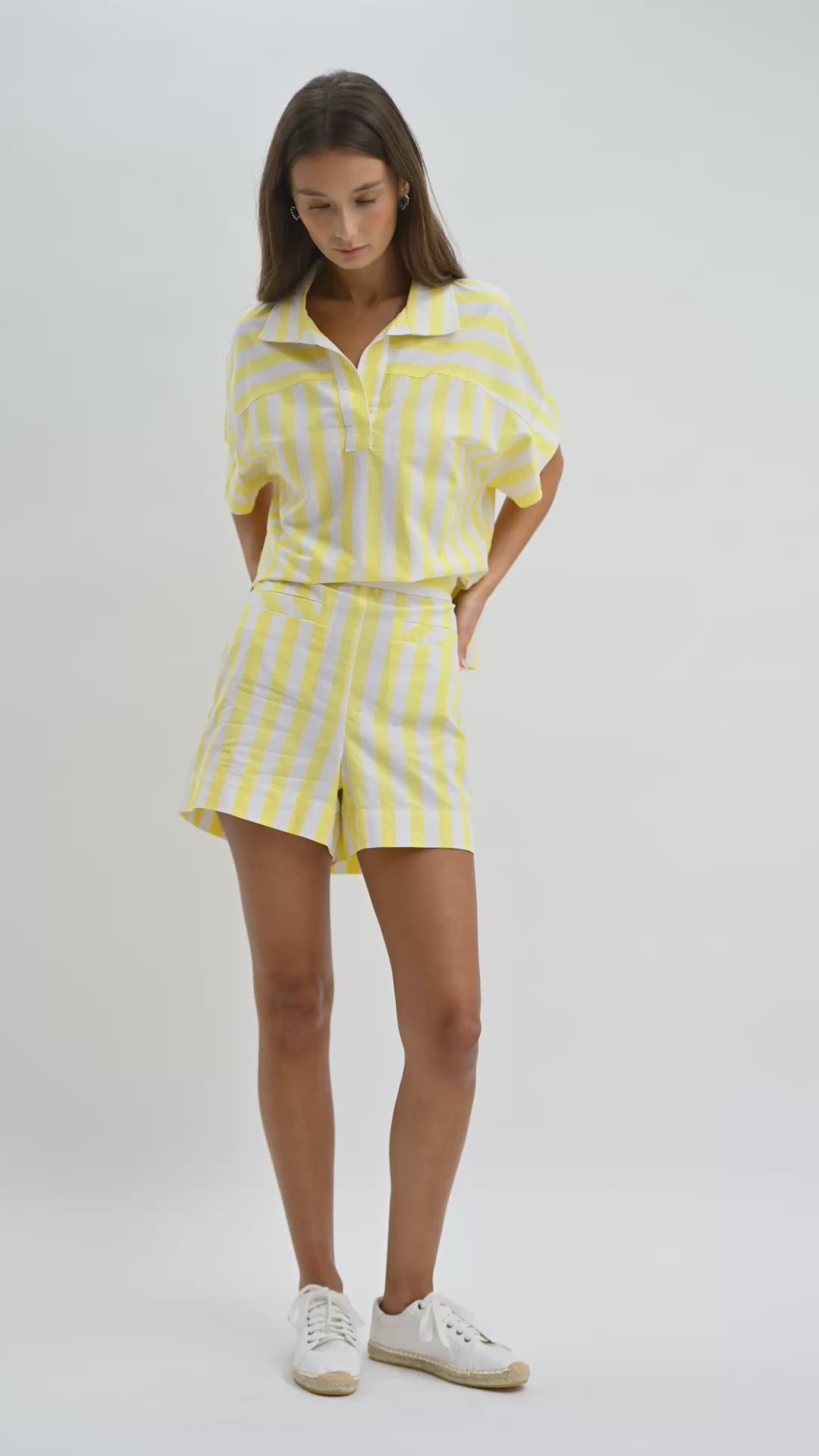 Yellow Relaxed Dolman Sleeve Top and Welt Pocket Shorts Video 