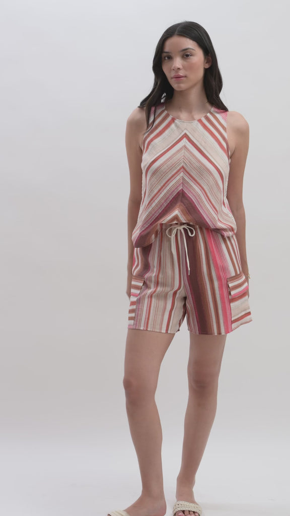 Red Multi Print A-line Tank Topand Bermuda Cargo Short Video