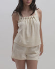 Pearl Beaded Neck A-Line Top & Crochet Short Video