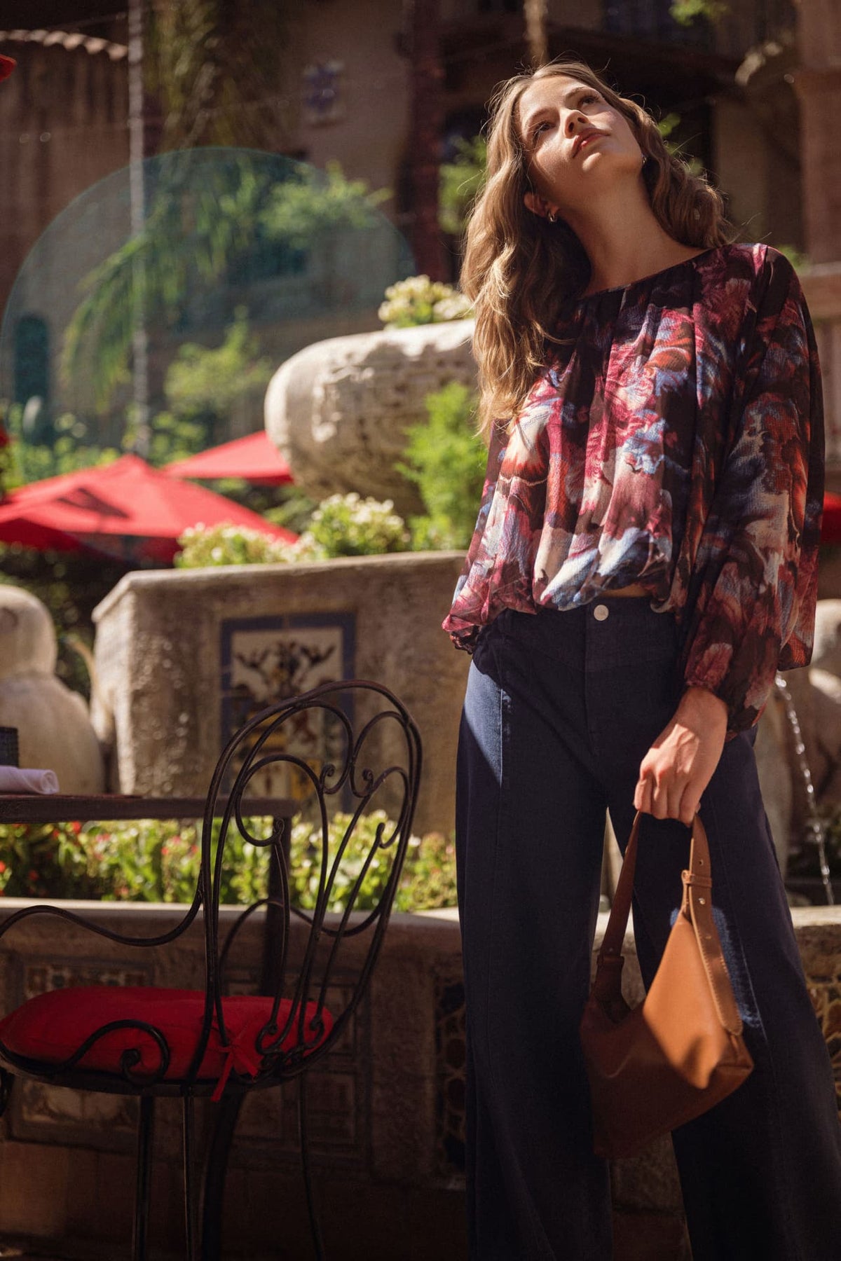 Aubergine Multi  Long Sleeve Bubble Hem Top
